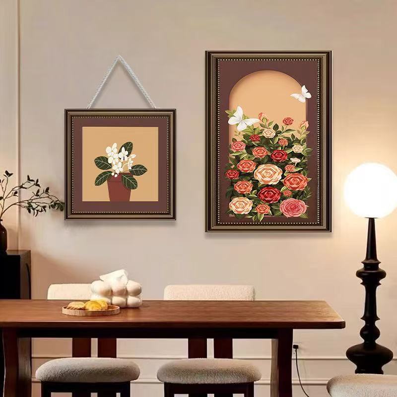 L02法式中古风玫瑰花园玄关装饰画40*60+40*40