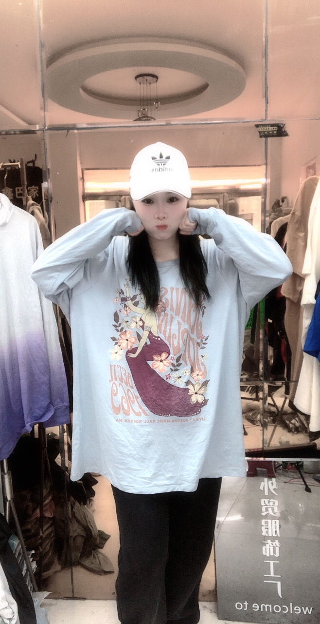 外贸纯棉雾霾蓝刺绣长袖