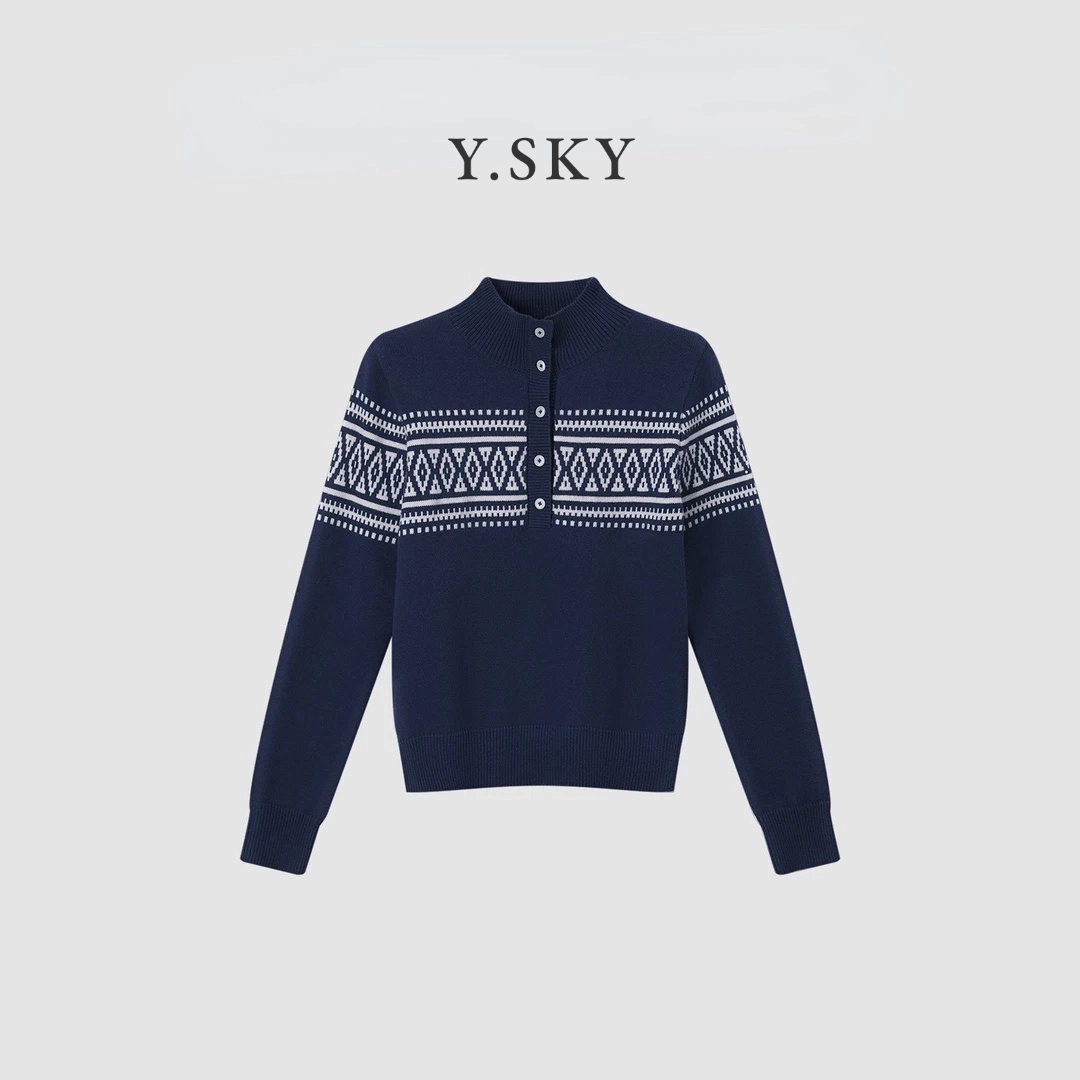 费尔岛设计宽松毛衣亲肤时尚设计半高领套头百搭针织