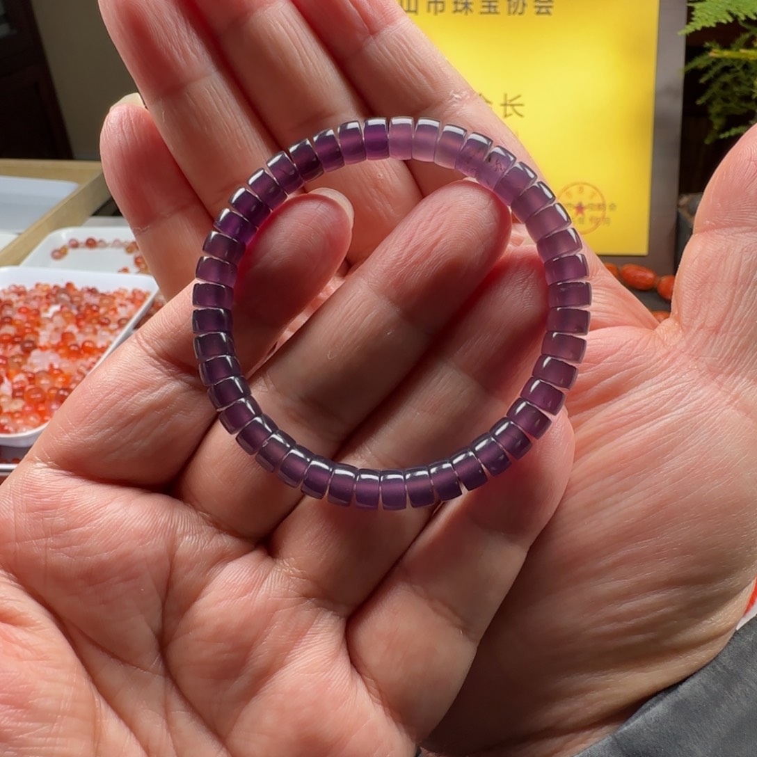 南红玛瑙未镶嵌7➕冰紫精工直切手串