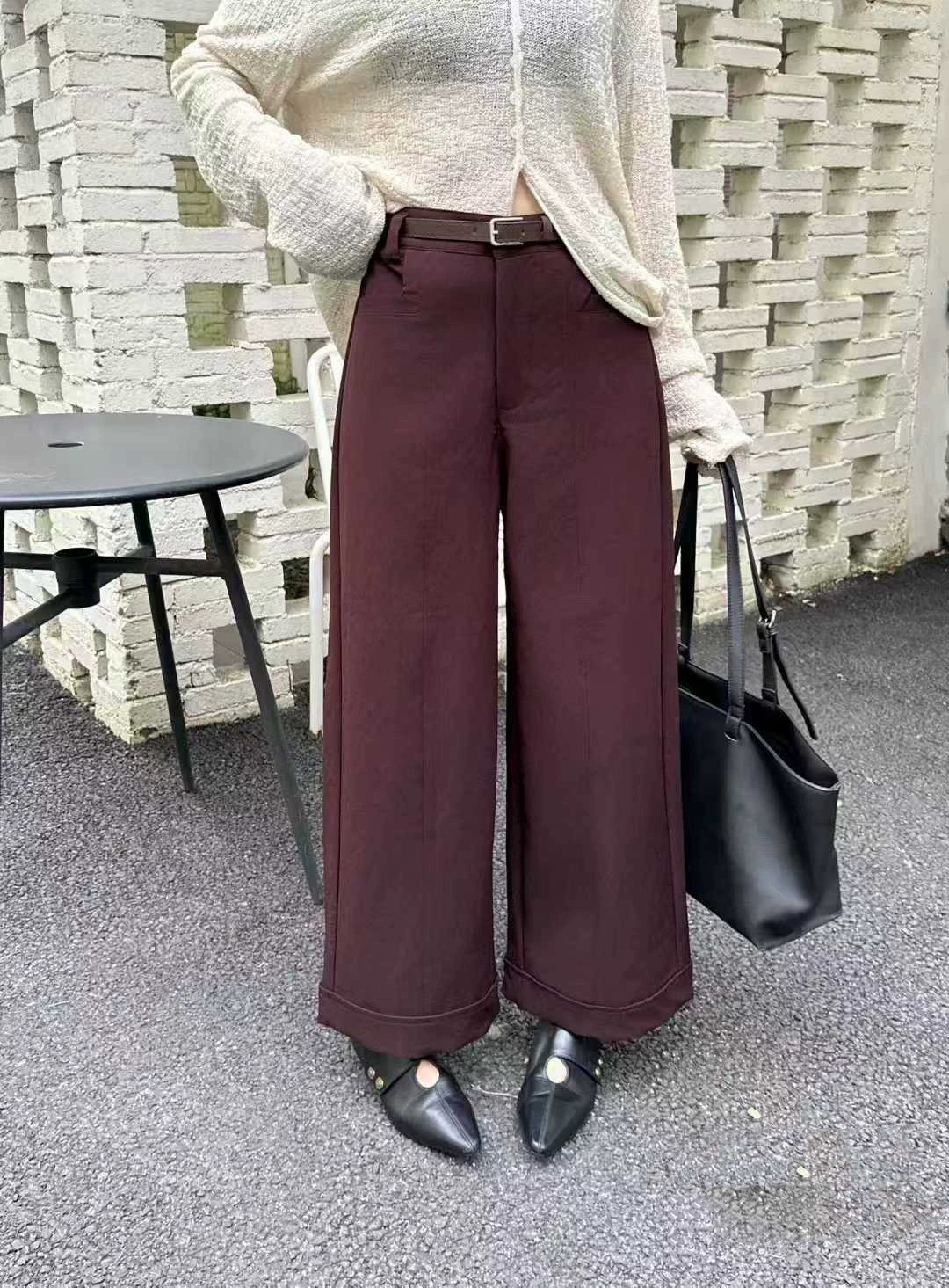 欧货女装2025年秋季新款时尚腰带高腰显瘦百搭直筒裤休闲裤长裤
