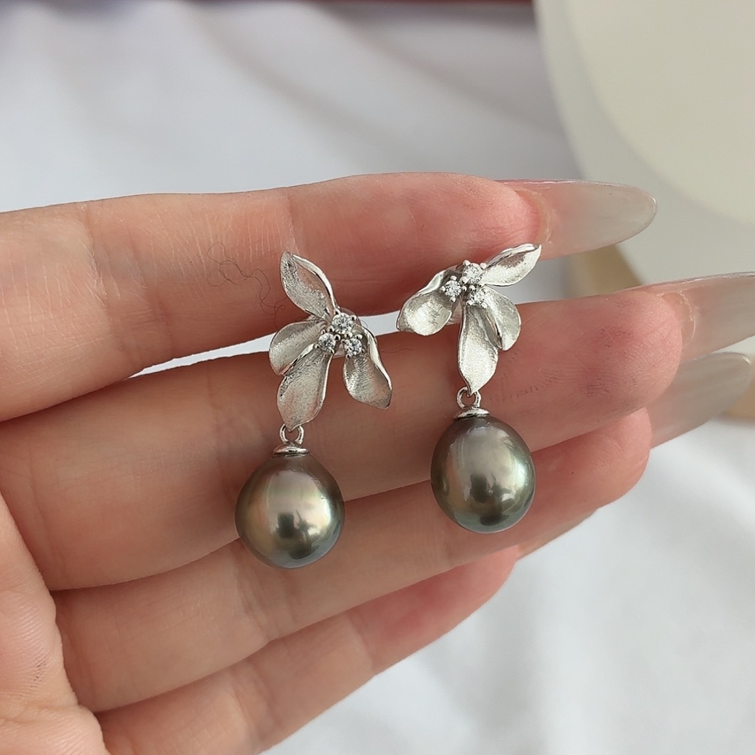 海水珍珠耳饰银S925镶嵌