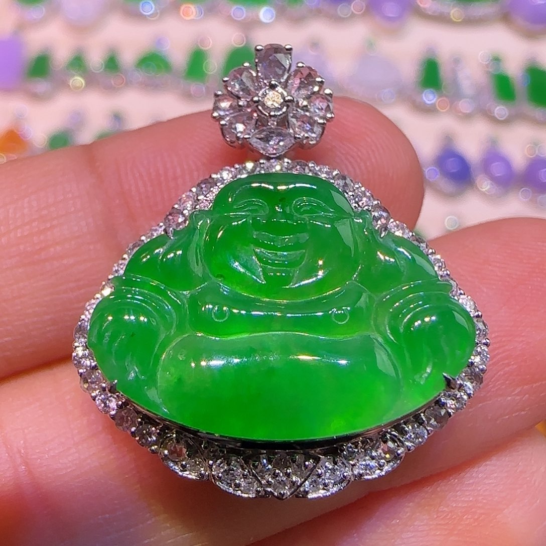 翡翠18K金镶嵌吊坠(不含链)