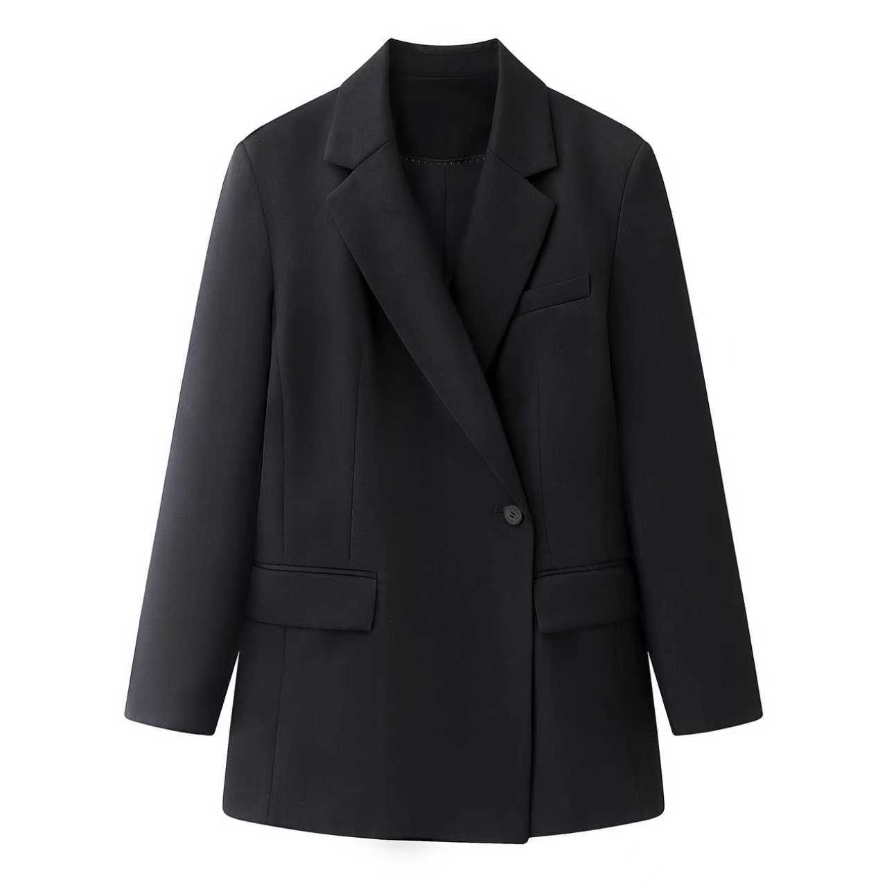 艾家商场同款春季新款气质职业装黑色简约宽松西装套装外套女1108