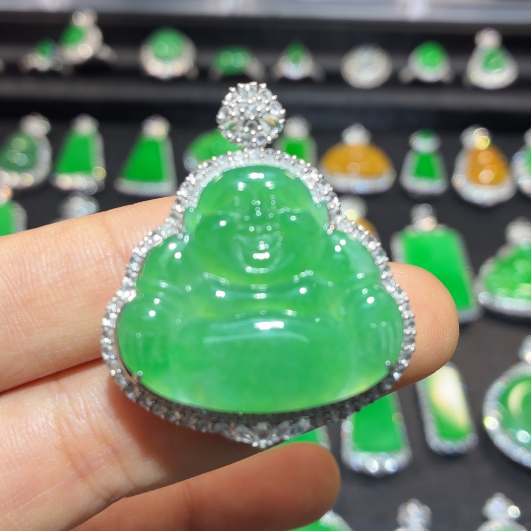 翡翠18K金镶嵌吊坠(不含链)翡翠