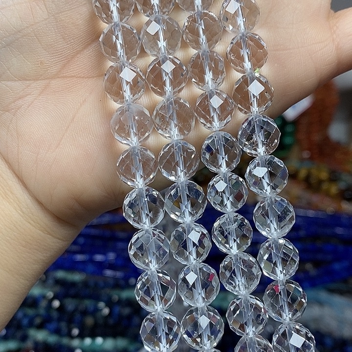 玛瑙/玉髓未镶嵌珠宝半成品天然白水晶切面卡10mm一条