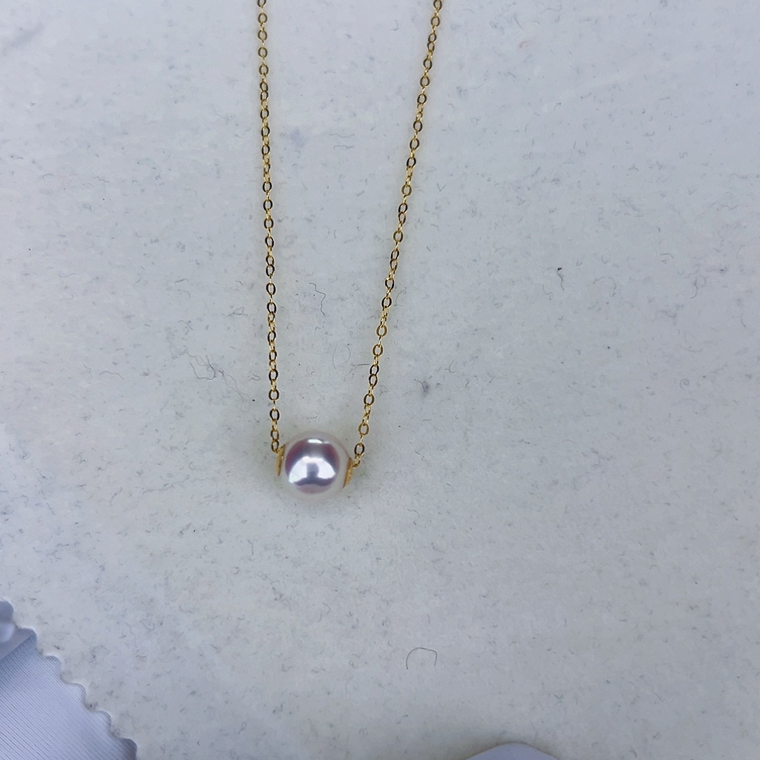 海水珍珠海水akoya路路通吊坠7-8mm18K金镶嵌