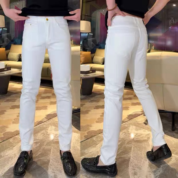 男士修身小脚潮流时尚休闲百搭秋冬白色牛仔裤
