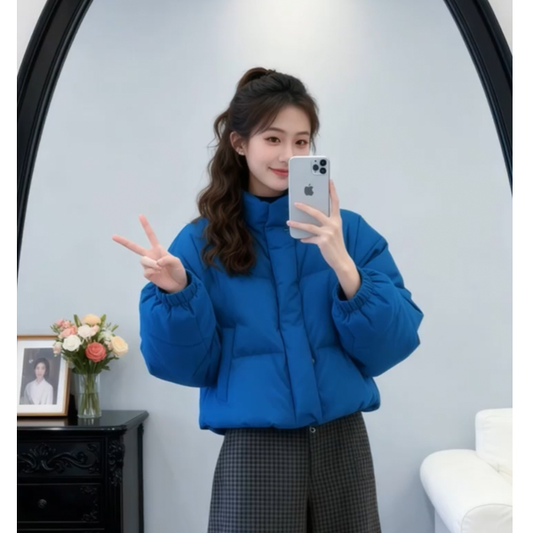 高充绒量蓝色立领短款羽绒服女2025冬季新款韩版加厚90白鸭绒外套