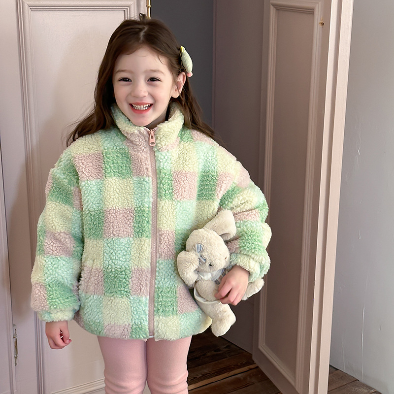 不换码数彩格110码数毛毛棉服