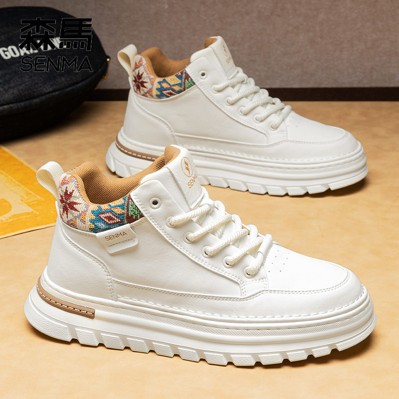 SENMA/森马秋冬新款马丁靴皮面潮流英伦风厚底增高干净痞帅男鞋