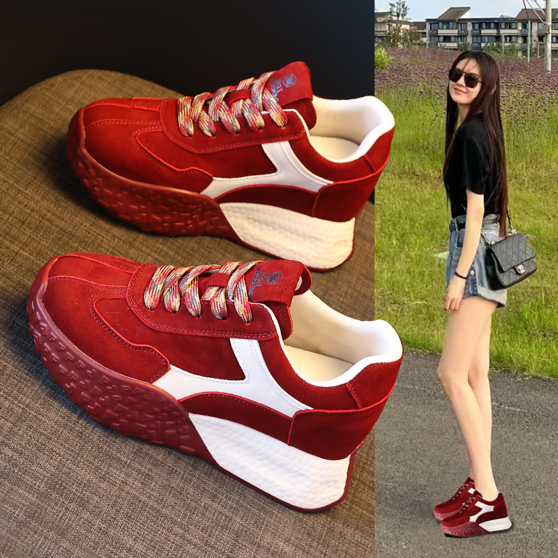 HZ8097-7厚底内增高9cm运动休闲鞋女2025秋季新款松糕德训阿甘鞋