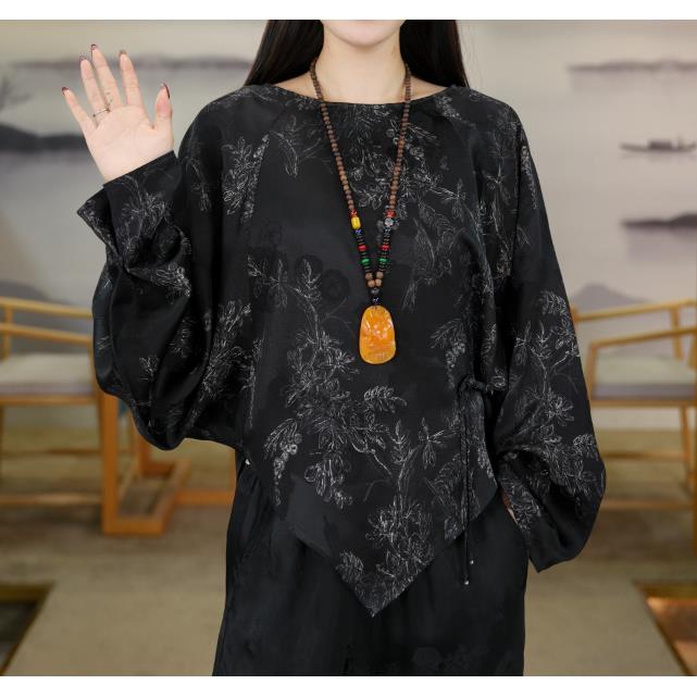 春季新款香云纱国风中式提花上衣时尚百搭香云纱上衣RB020302