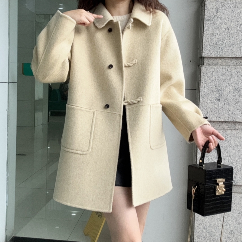 【山羊绒+绵羊毛】秋冬新品宽松显瘦中长款双面羊毛大衣外套MZ2610