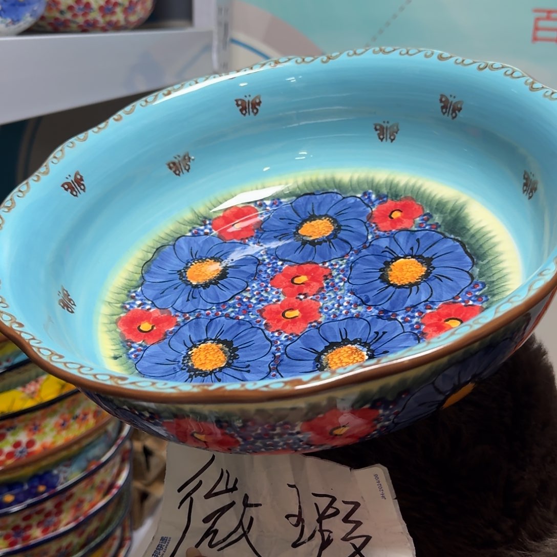 陶瓷微瑕11.5英寸琉璃蓝大盆1只