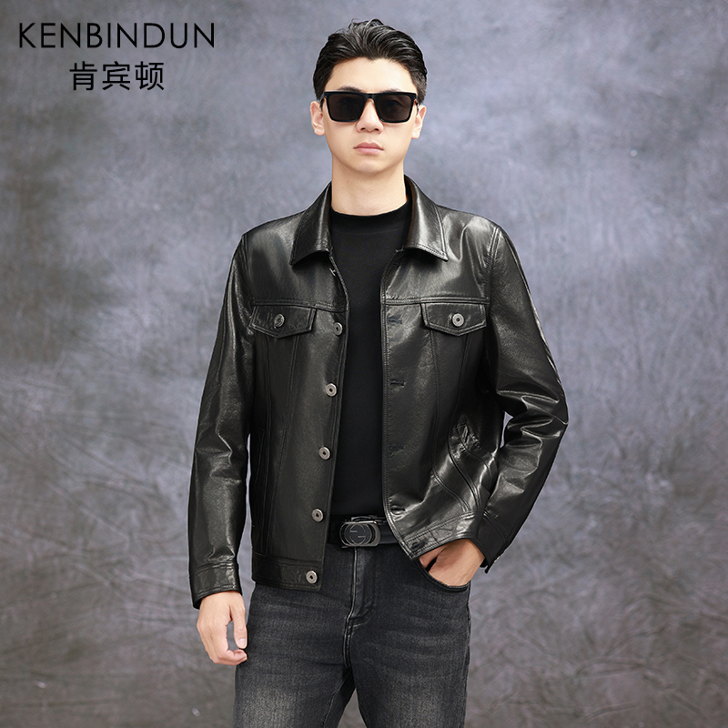 KENBINDUN/肯宾顿 6672真皮皮衣男头层油蜡牛皮夹克短款休闲外套
