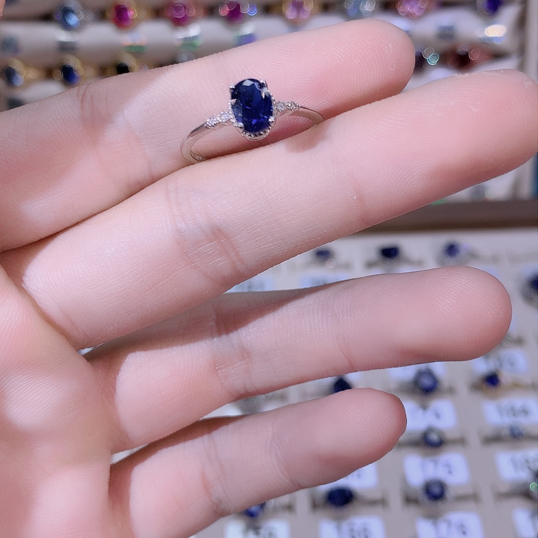 戒指蓝宝石银S925镶嵌银色57