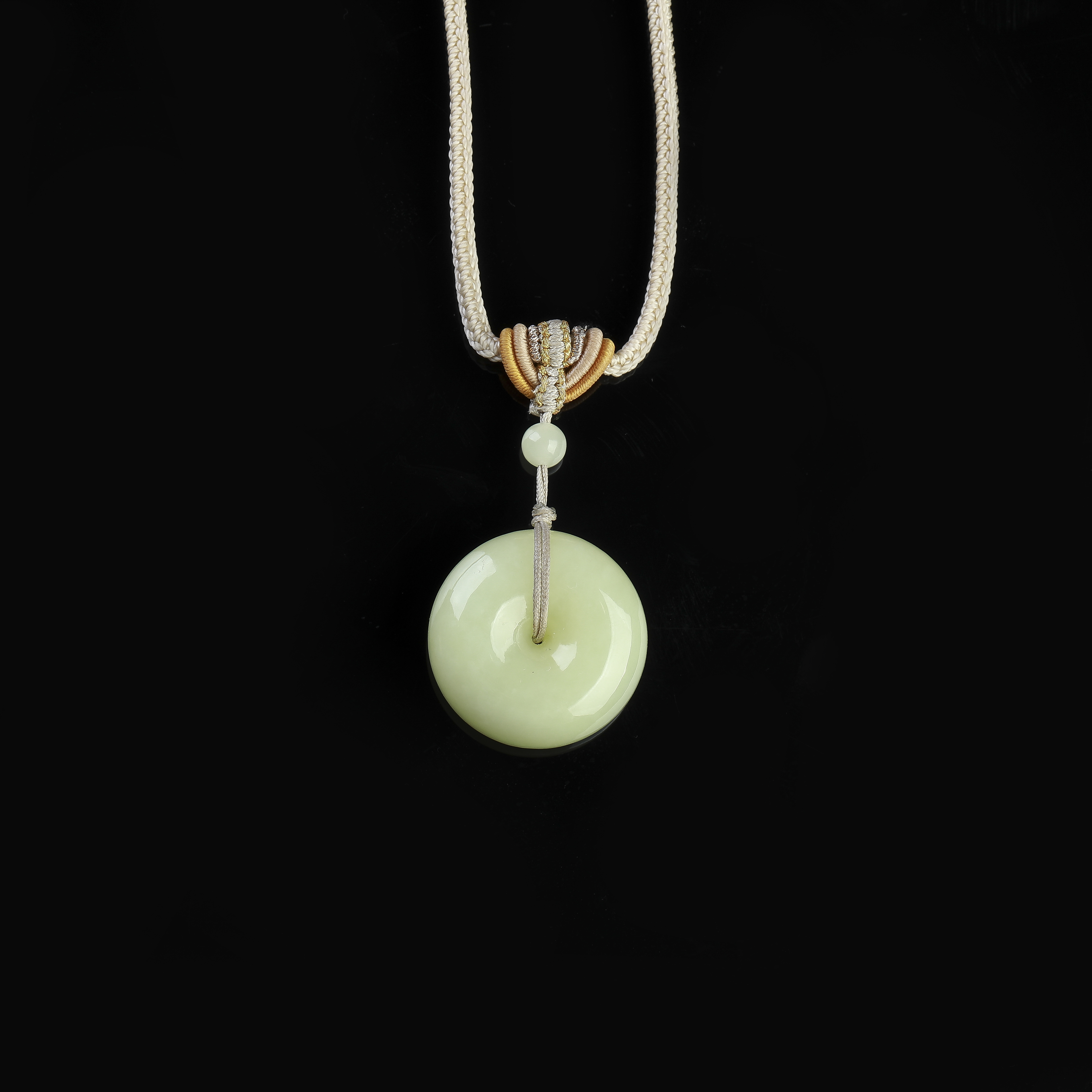【大国非遗】新疆若羌和田玉黄口圆形平安扣手工吊坠 00003