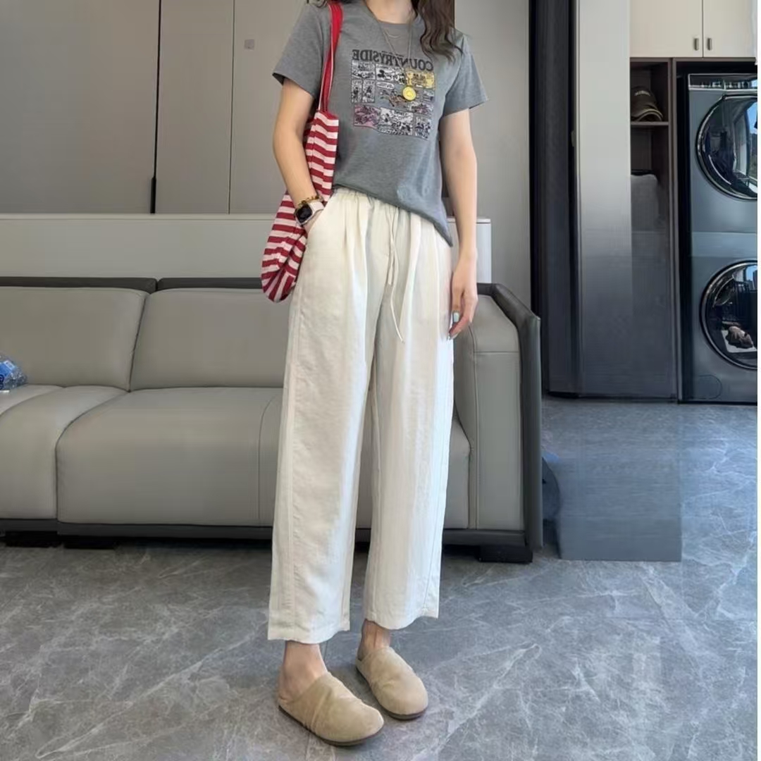 【现货+运费险】莱赛尔天丝亚麻八九分直筒休闲裤小个子百搭春夏