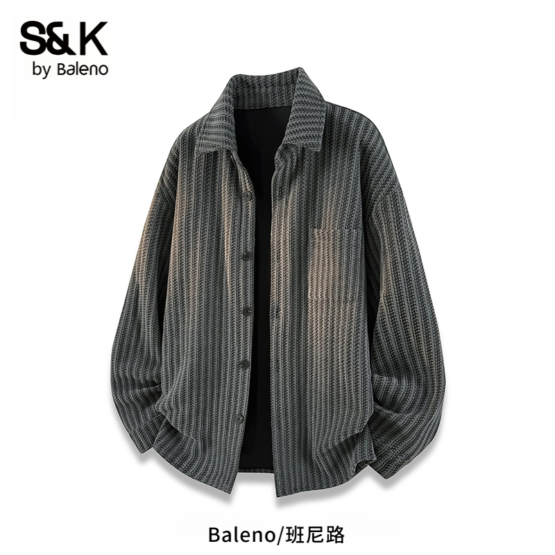 班尼路S&K潮流条纹长袖衬衫男士2025秋冬季新款宽松休闲翻领外套