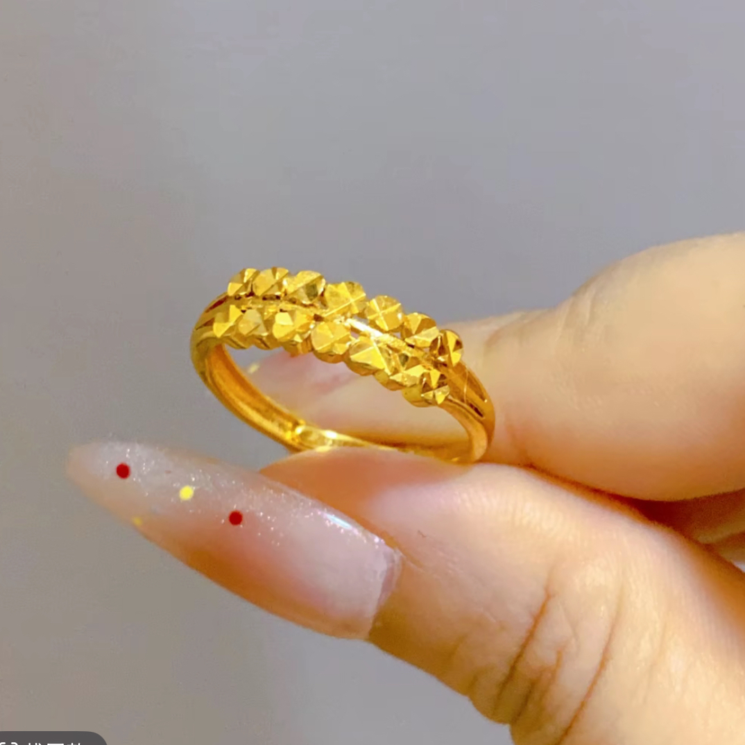 铜合金戒指 高仿真金色亮面双层爱心戒指 可调节防水不掉色A24