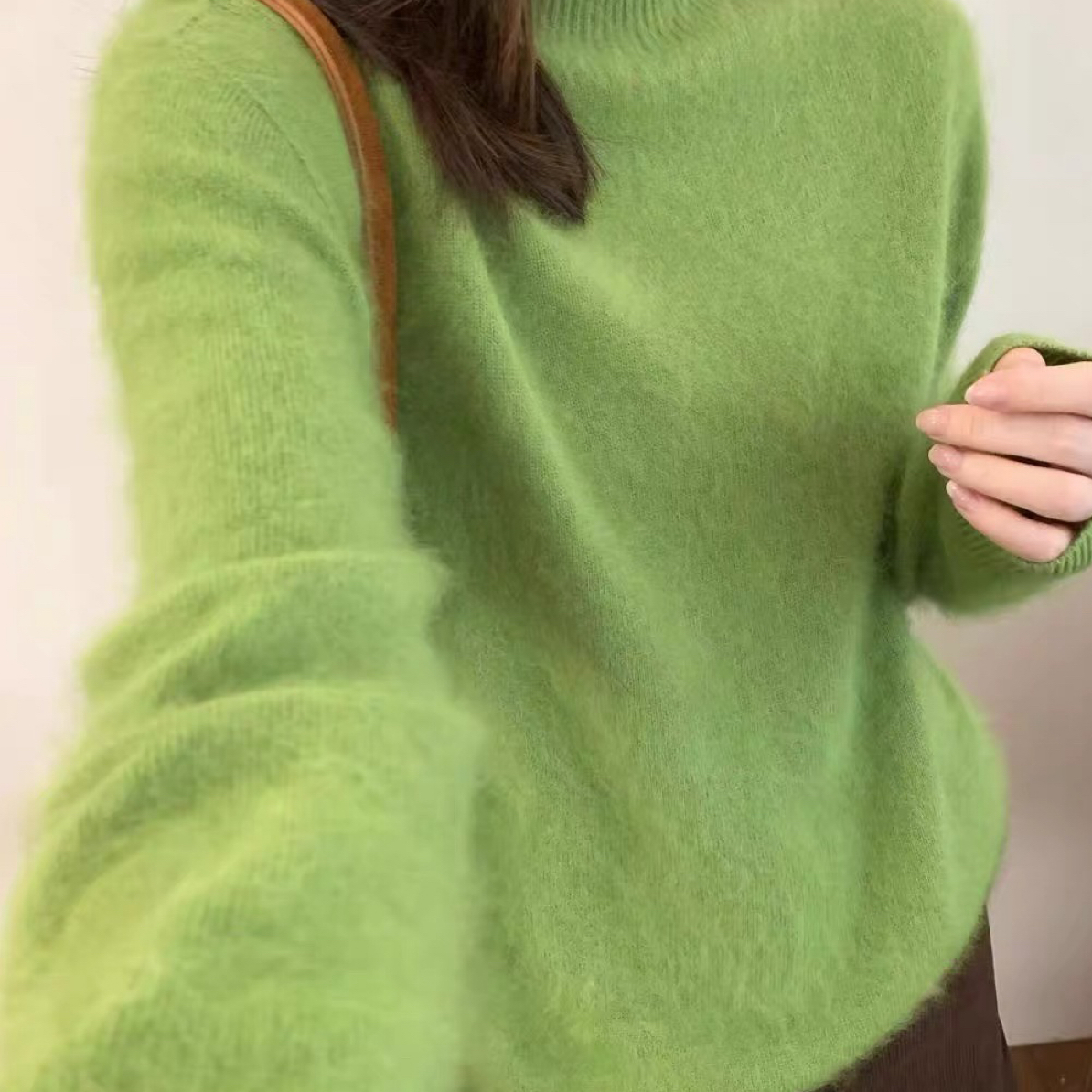 〔小边螺纹圆领拉毛〕〔不可机洗〕韩系糖果色系无缝一体拉毛针织衫