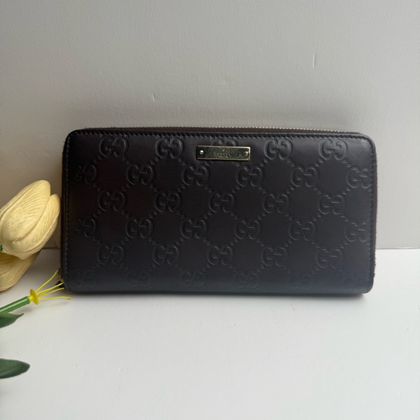95新 GUCCI/古驰 古驰咖色满logo钱包