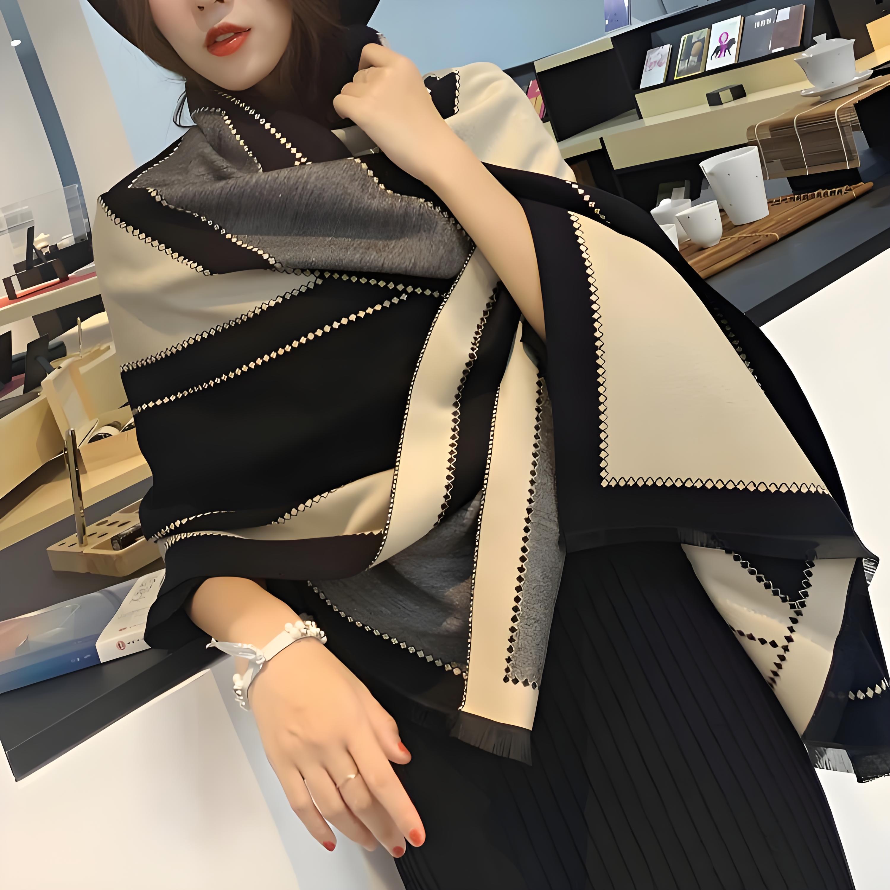 Qiuyuye秋屿野「大V字母」夏季空调房围巾女时尚百搭保暖围脖大披肩