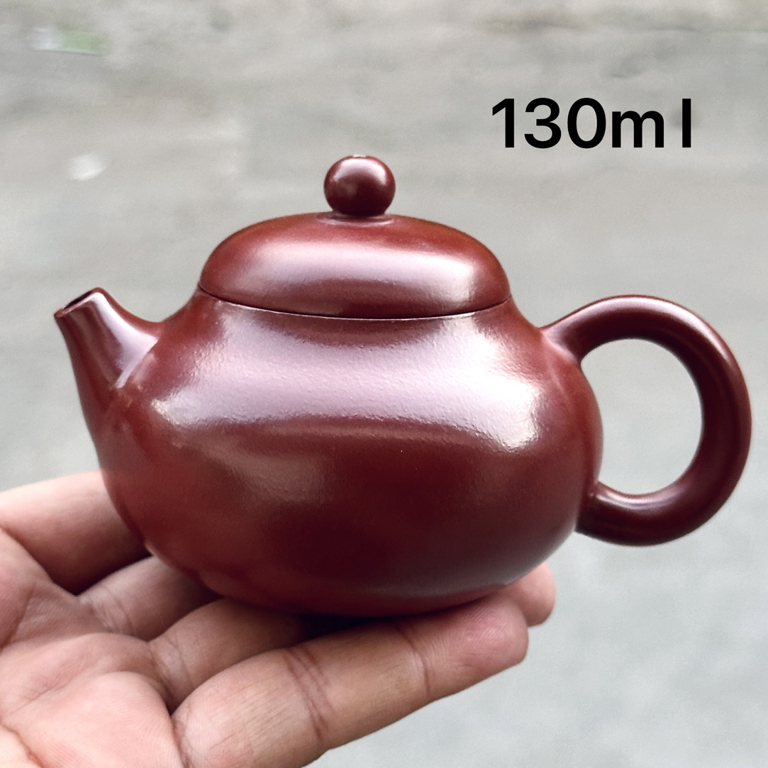 潮州朱泥手拉壶大红袍文旦壶130c小容量功夫茶壶家用手工紫砂茶壶