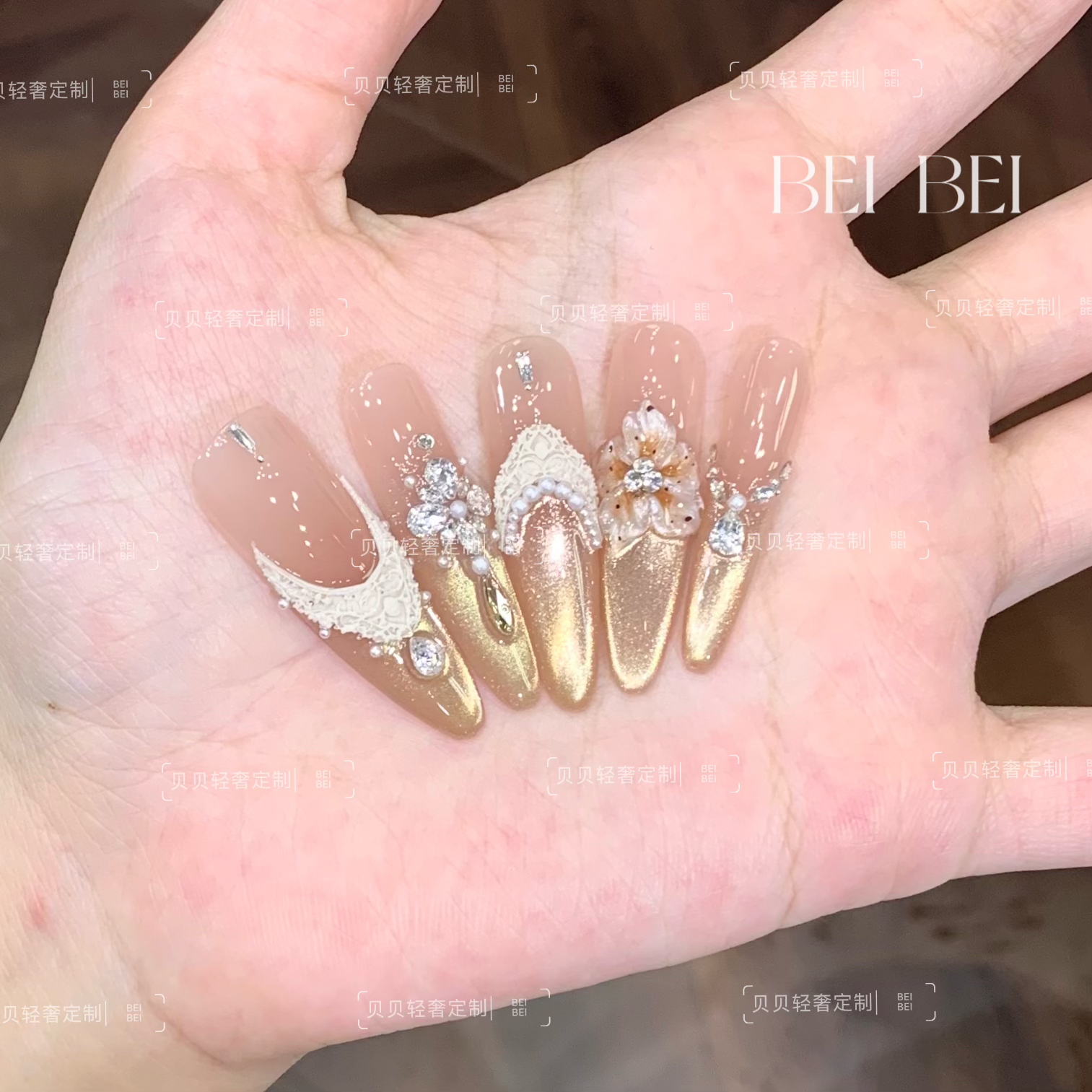 【敦煌冰花】纯手工穿戴甲猫眼美甲贴片可拆卸指甲贴片10片装