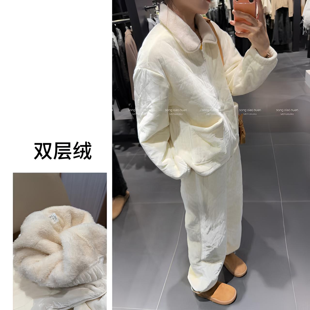 8090暖居【云朵泡芙】秋冬新款时尚加绒加厚翻领套装NJ-25507