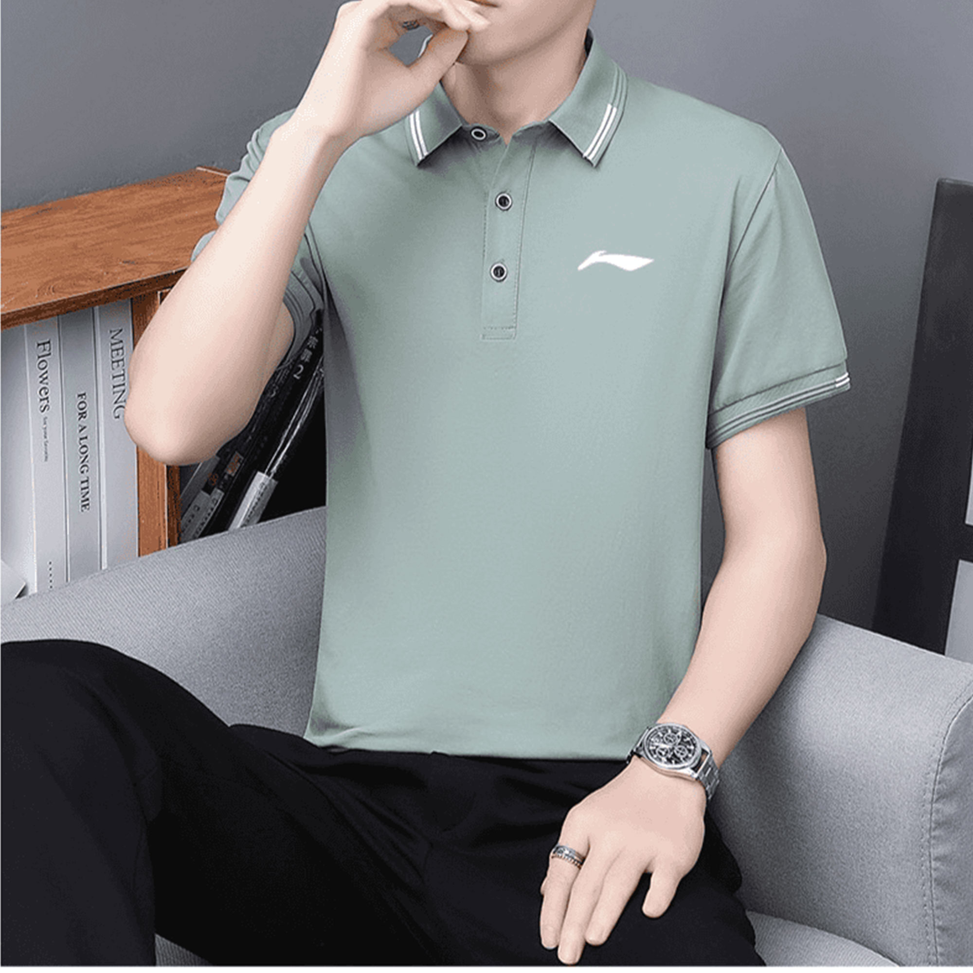 【清仓捡漏】李i宁运动POLO衫男士短袖夏季排汗吸湿纯棉休闲翻领T恤