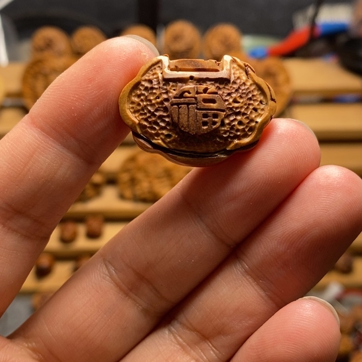 桃核雕刻福禄平安锁单颗