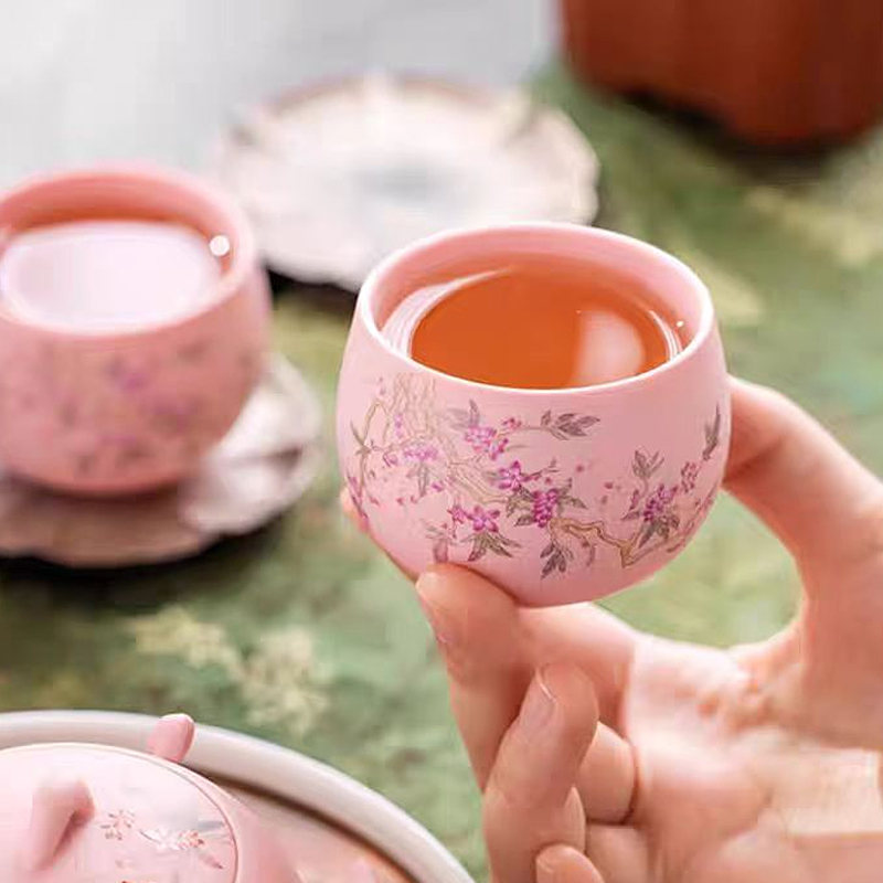 粉色茶杯主人杯品茗杯喝茶杯水杯女生精致防烫加厚茶杯禅定杯