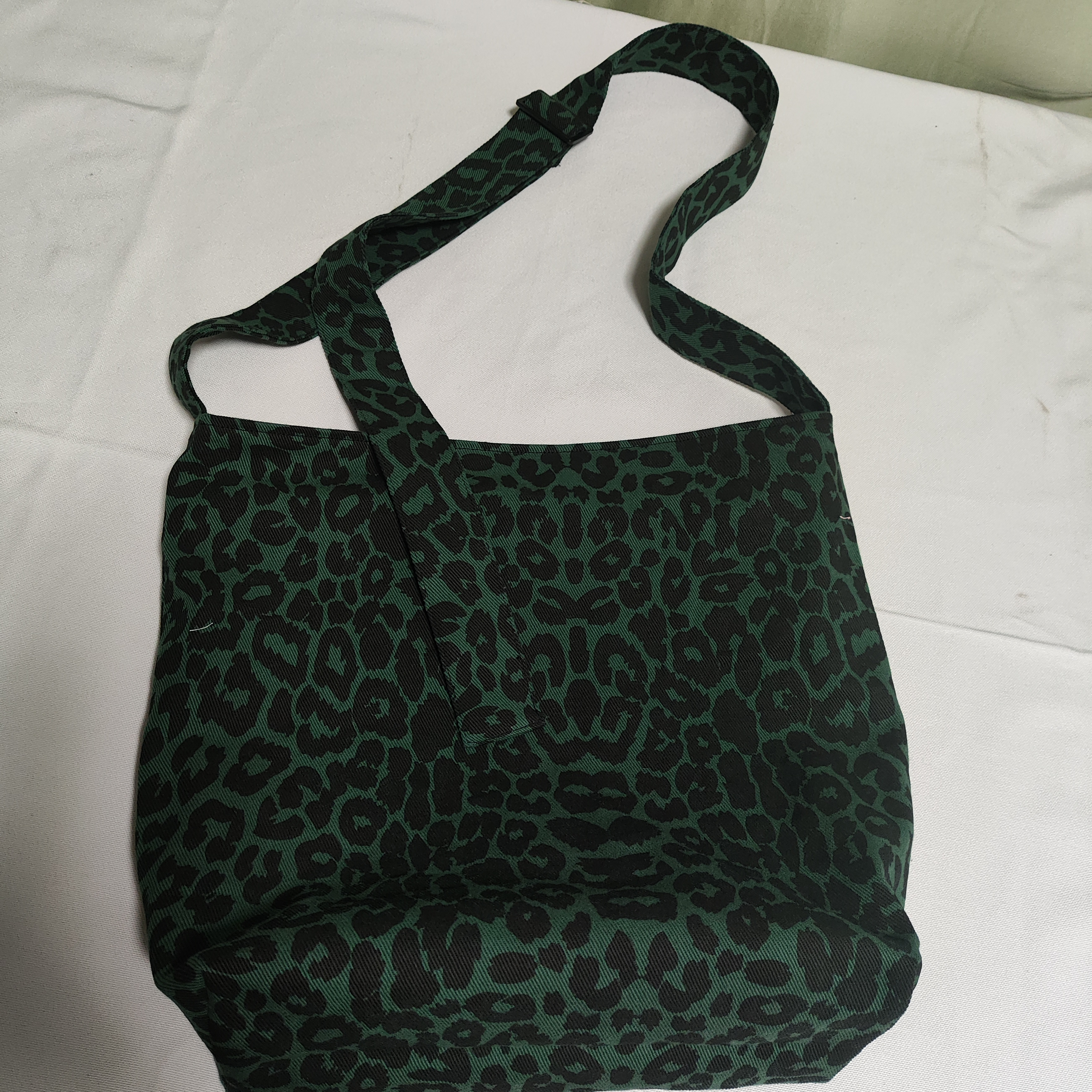 针实手工自制棉牛仔豹纹时尚大气休闲慵懒托特包（简单可调节）