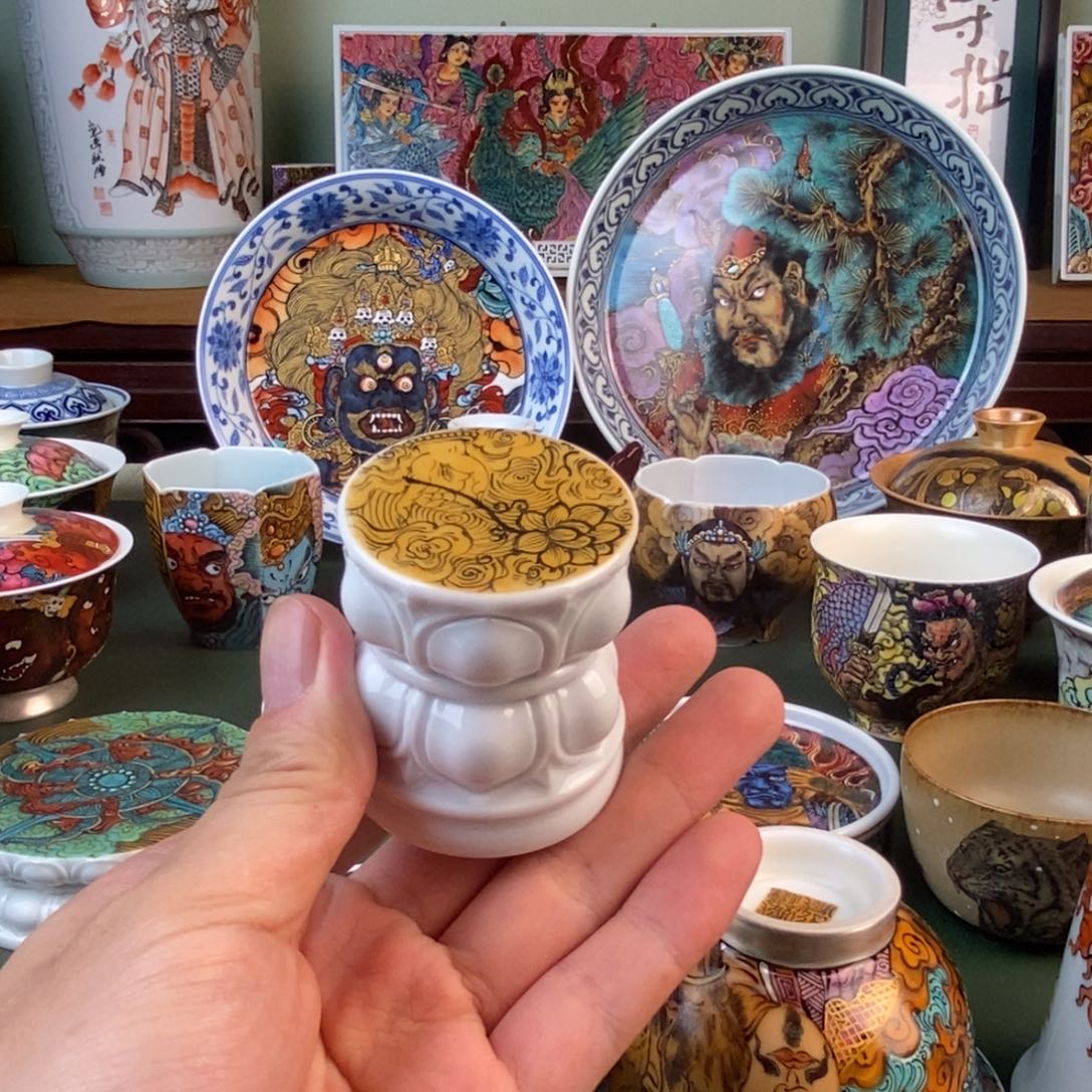 手工手绘莲花盖置