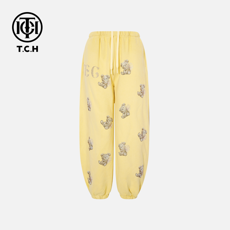 TCH【直筒束腿】冬款百搭时尚烫钻慵懒风黑色休闲裤T75D20E1133