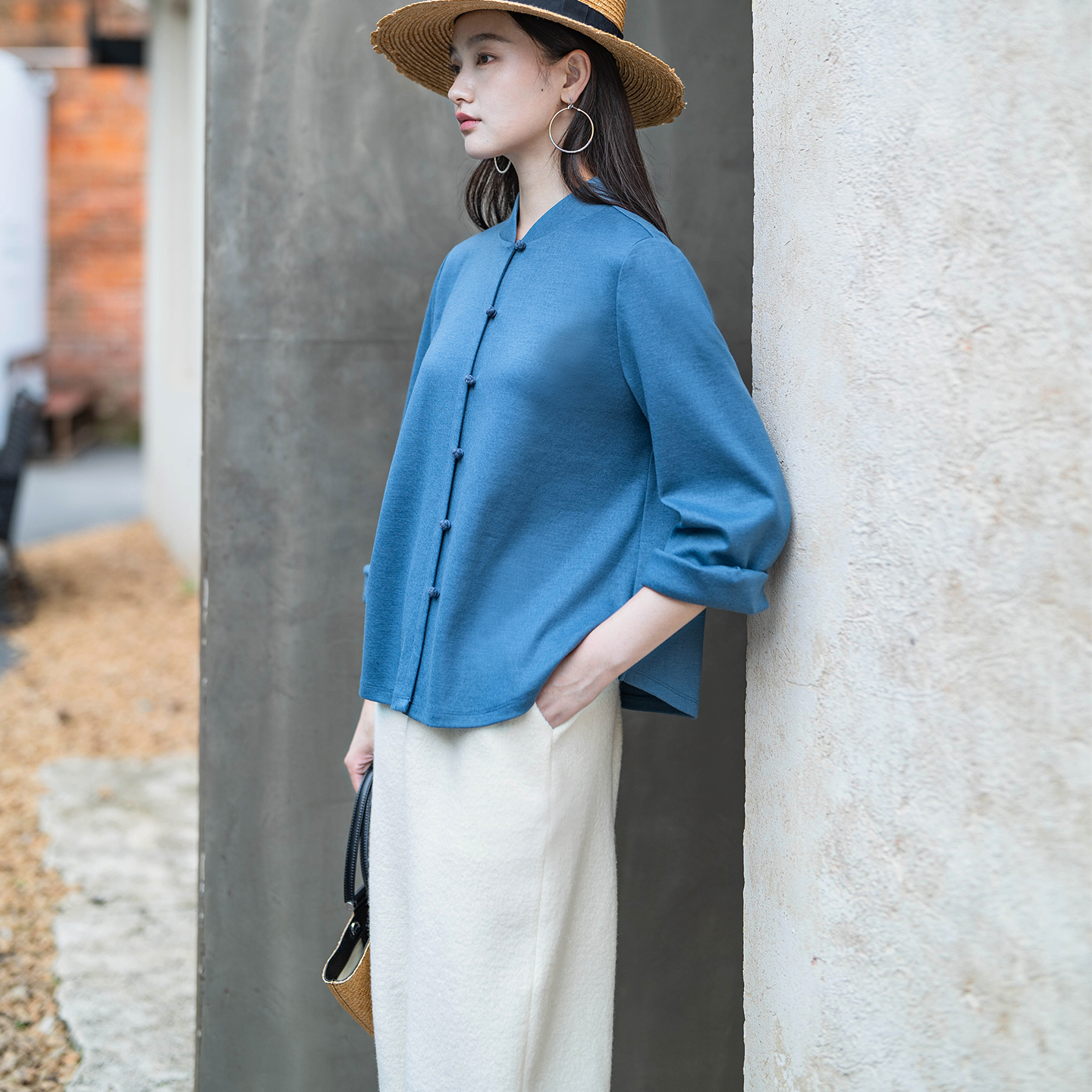 言作原创70支高质进口澳毛软糯毛呢新中式立领衬衫 诗的每页 四