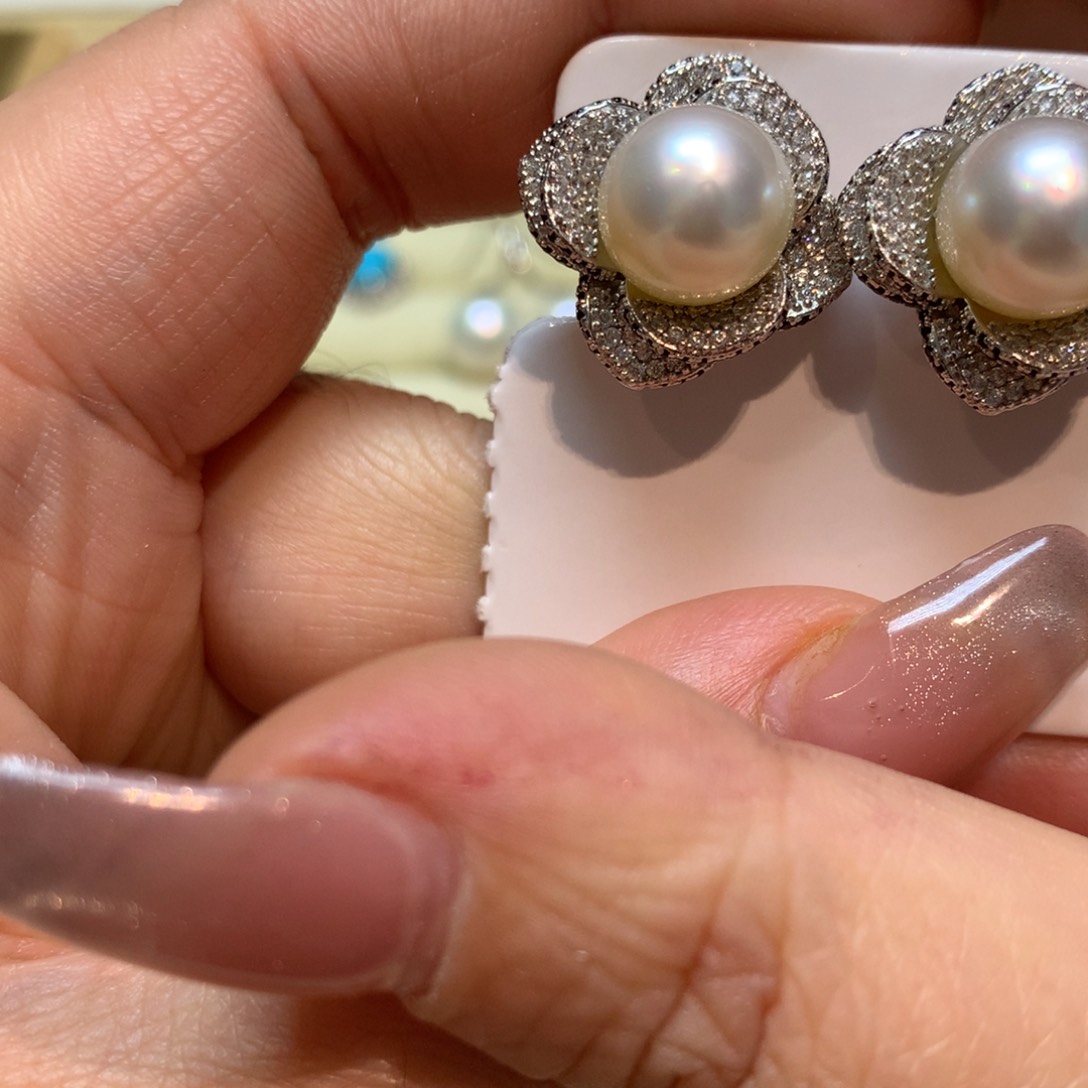 海水珍珠耳饰银S925镶嵌