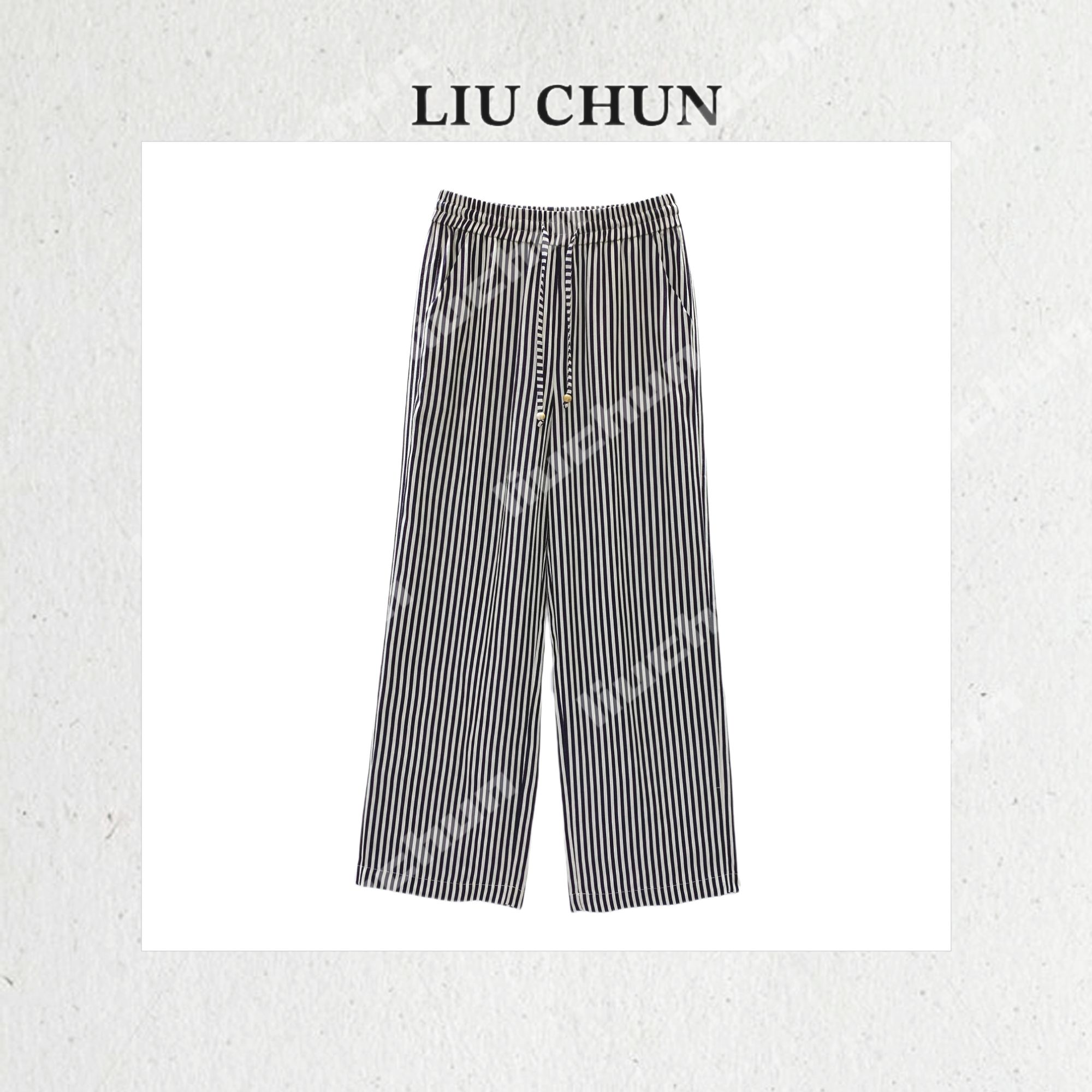 【竖条纹抽绳】CHUN家亚麻混纺直筒裤