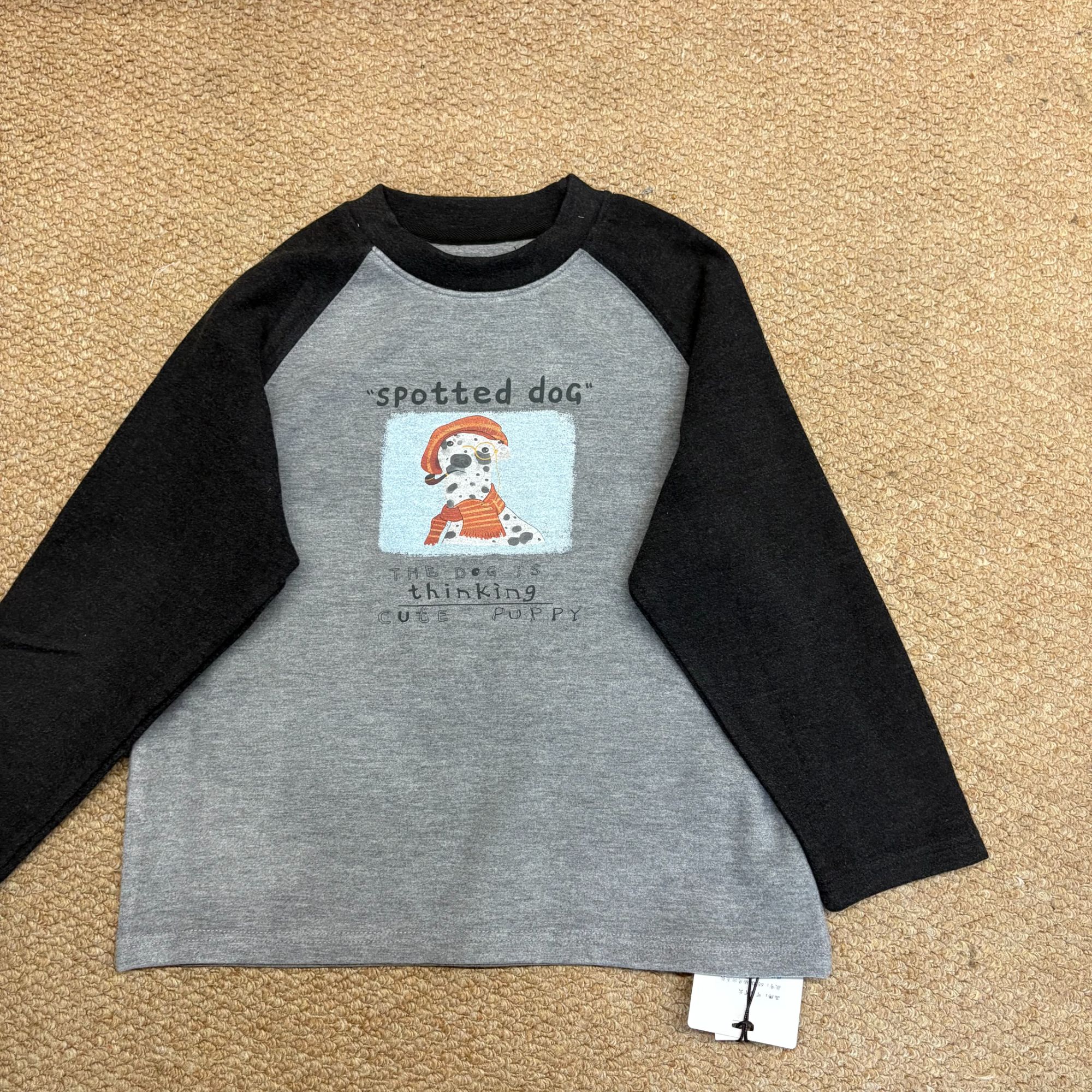 小熙家冬季新款插肩斑点狗德绒男女大童打底衫043