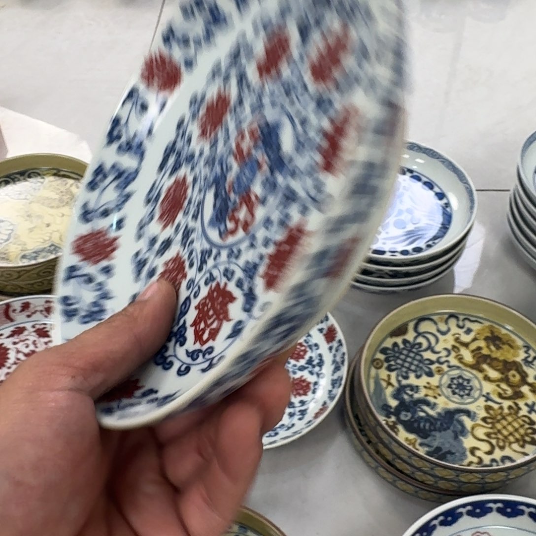 摆件釉里红缠枝莲大壶承17.5