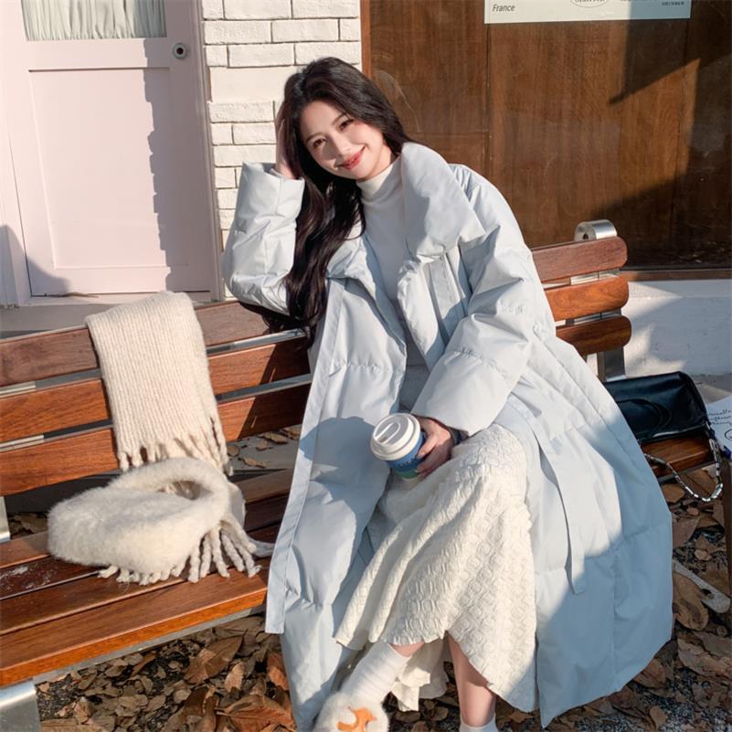 300斤大码女装冬季浅色长款过膝立领棉服女胖mm加厚保暖显瘦棉袄