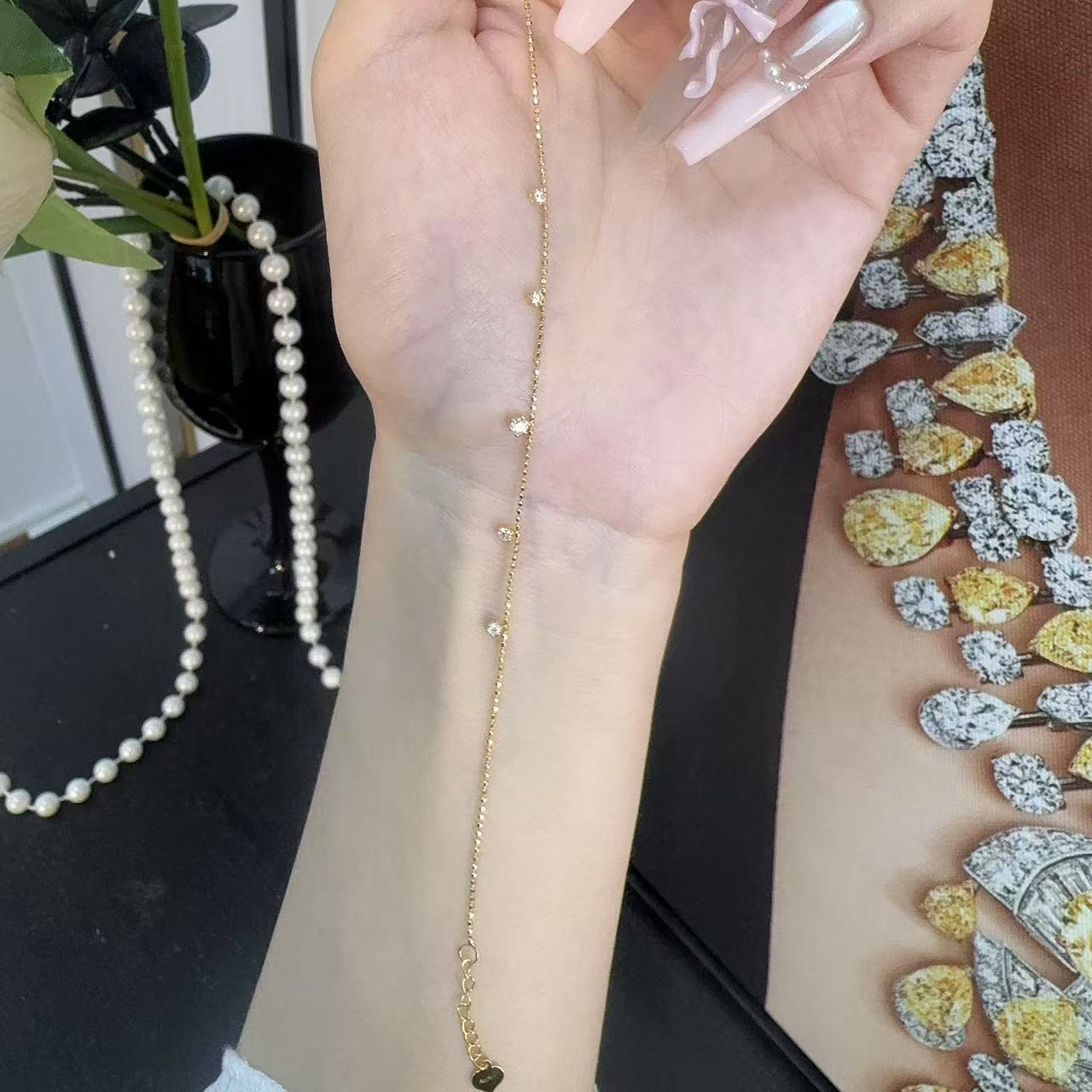 高定18k金镶钻石满天星手链XC