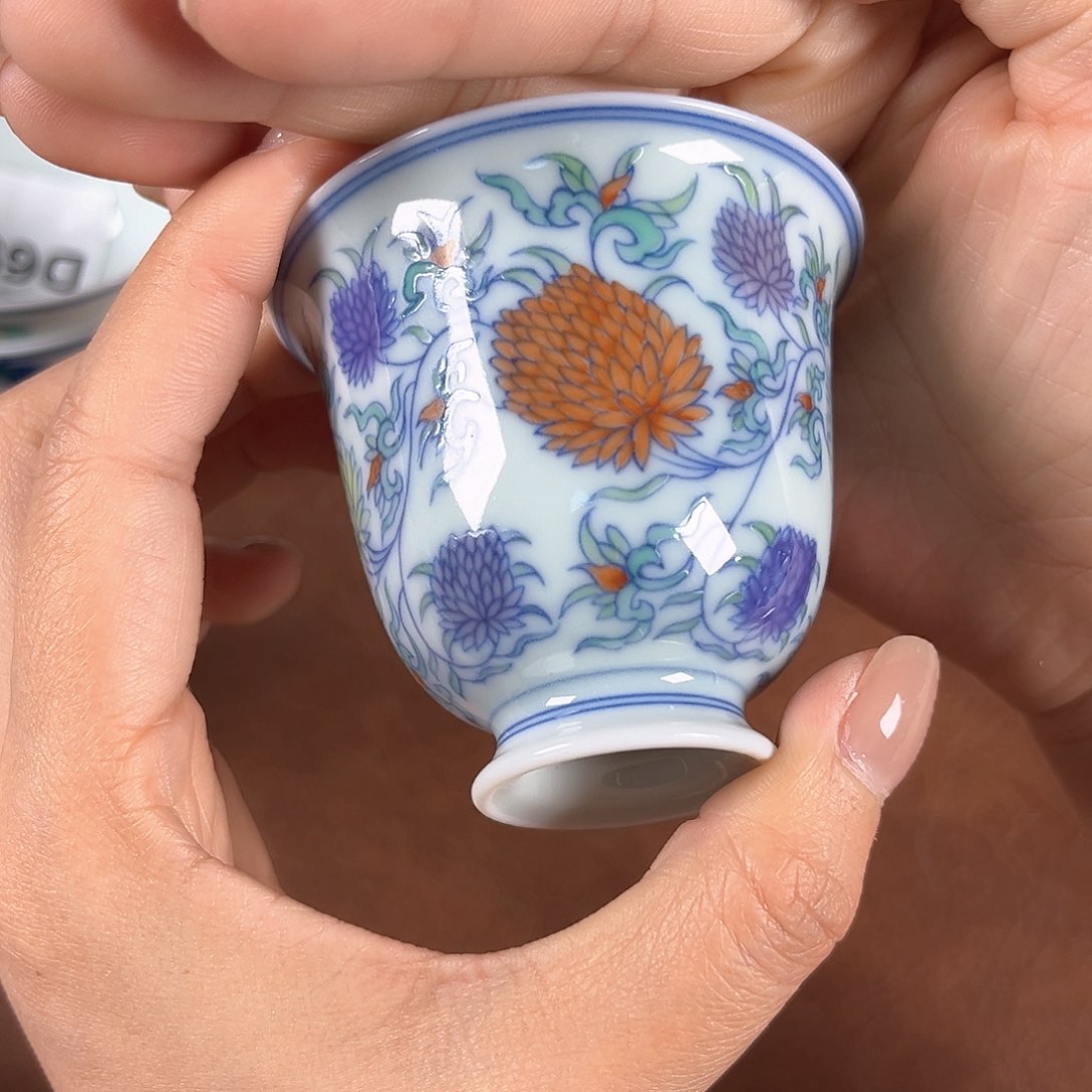 景德镇手工手绘微瑕茶具缠枝菊