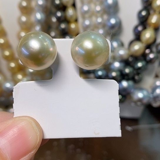 海水珍珠耳饰银S925镶嵌13.3