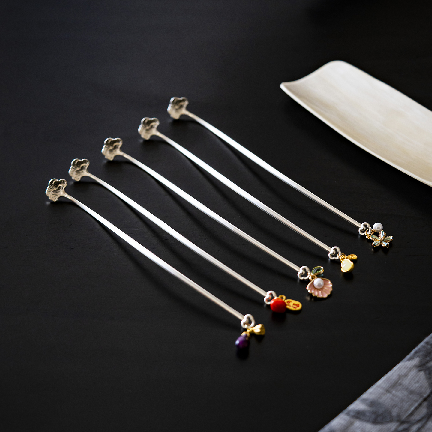 银杏茶拨小茶勺单只长柄茶器茶匙茶具配件茶道取茶专用茶具配件