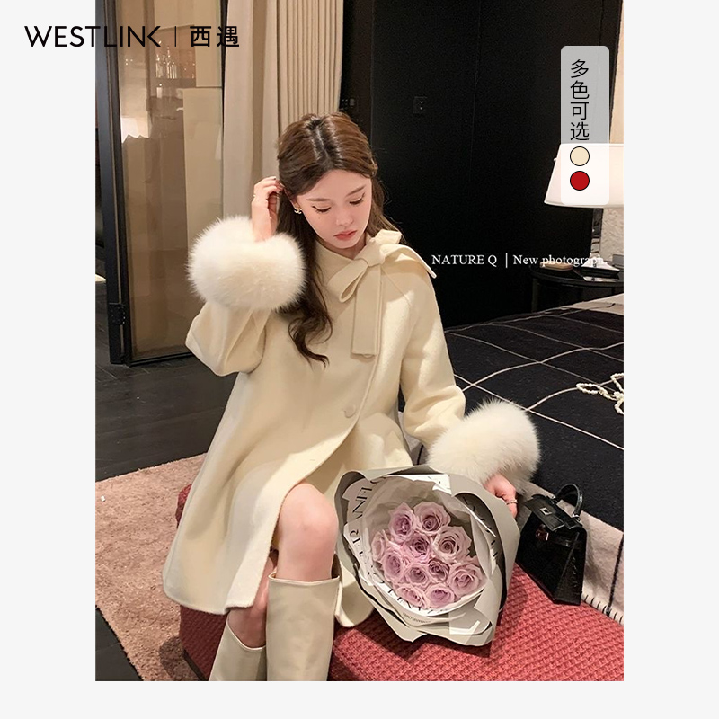 41268西遇中长款法式斗篷大衣女2024年冬季新款毛呢上衣