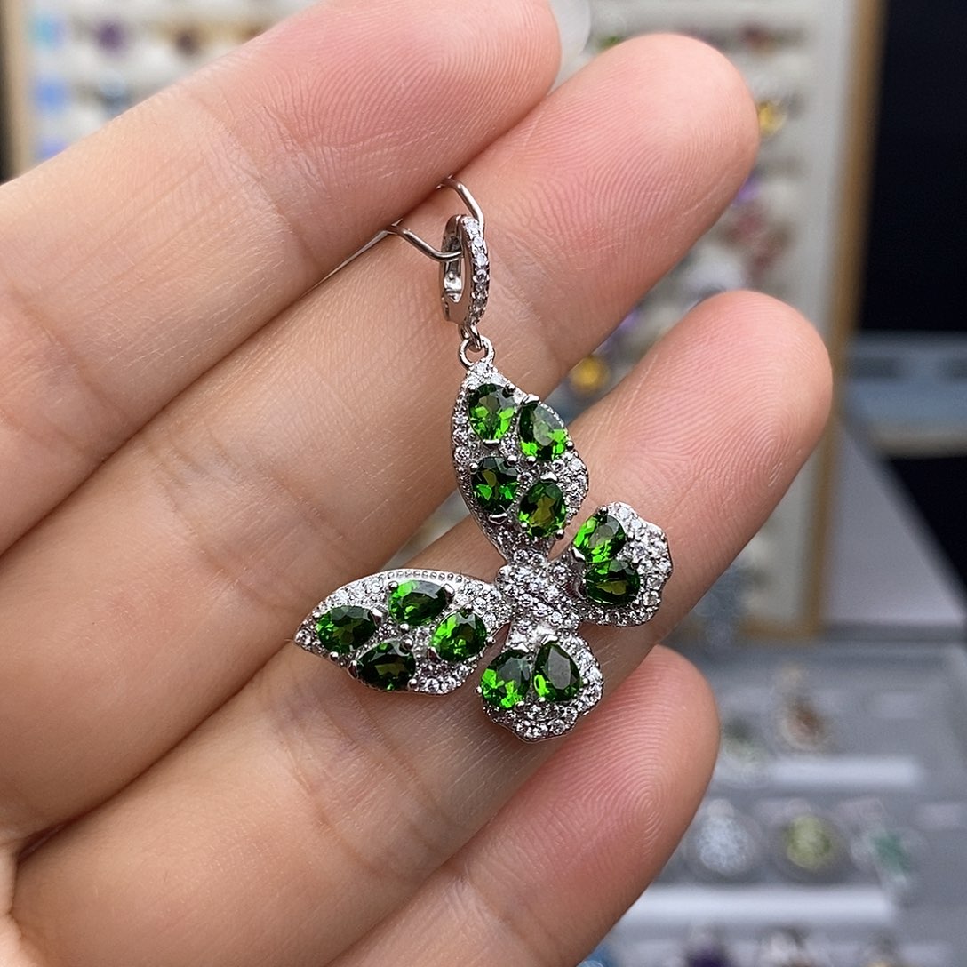 银S925镶嵌透辉石吊坠（不含链）一物一证