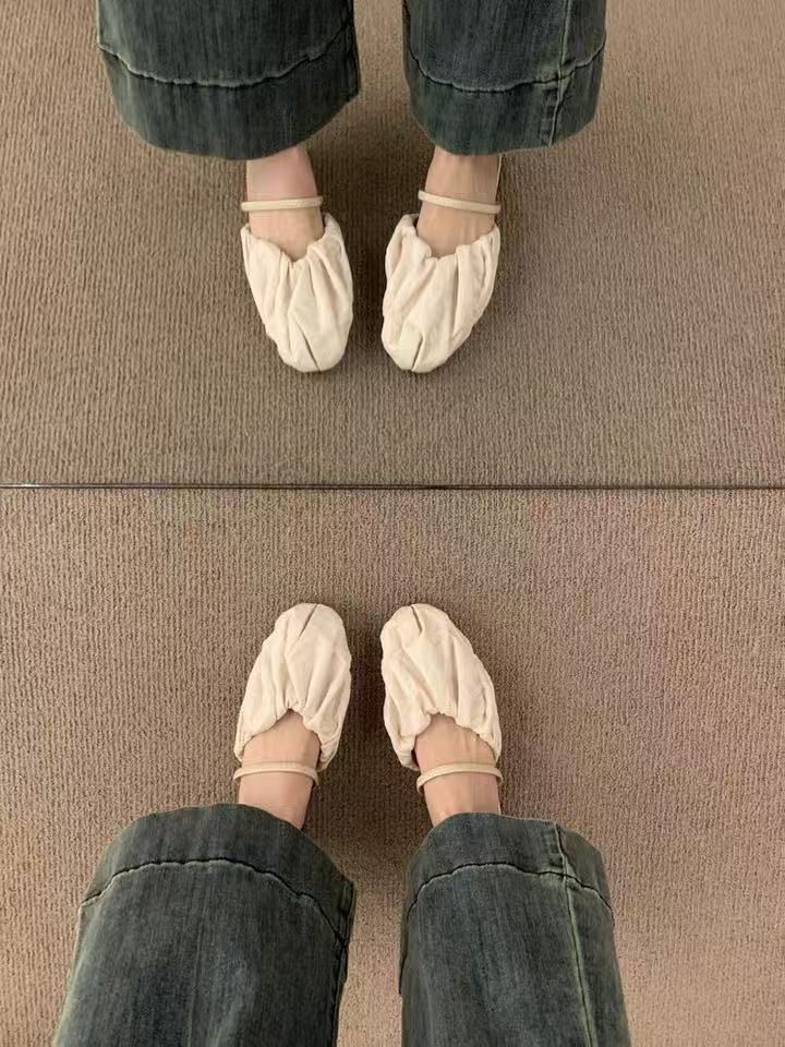 哈哈女鞋小众设计褶皱花苞一脚蹬 平底  B179-2